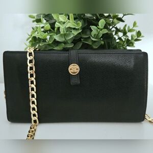 Authentic CHANEL CC Coco Black Gold Flap Wallet Clutch Crossbody WOC Card Holder